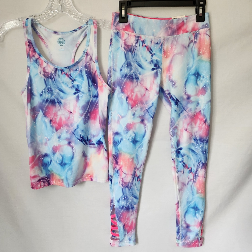 SO Galaxy Print Activewear Set - Tank & Leggings - Girls Size 10